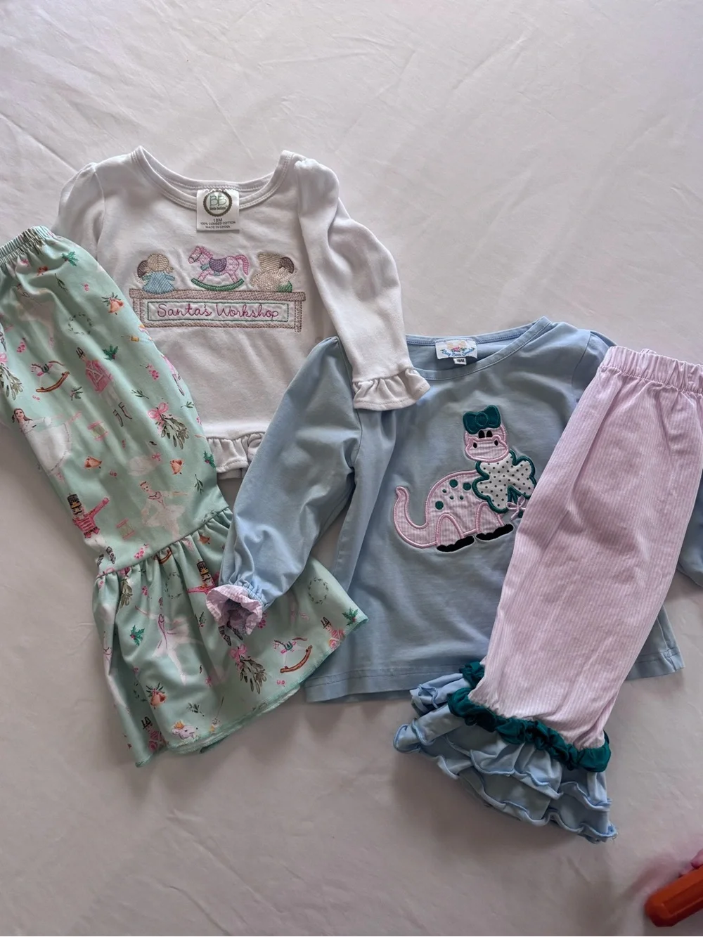 Girls Boutique Matching Sets Bundle – Christmas & Dinosaur Ruffle Outfits